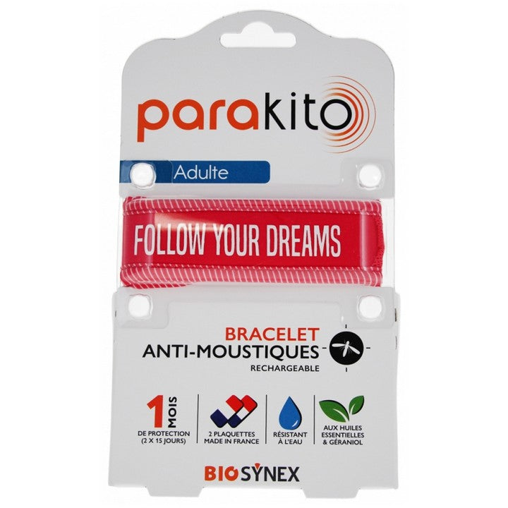 "Braccialetto Parakito Anti-Moustiques Ricaricabile Adulte Good Vibes Fucsia ""Follow Your Dreams"""