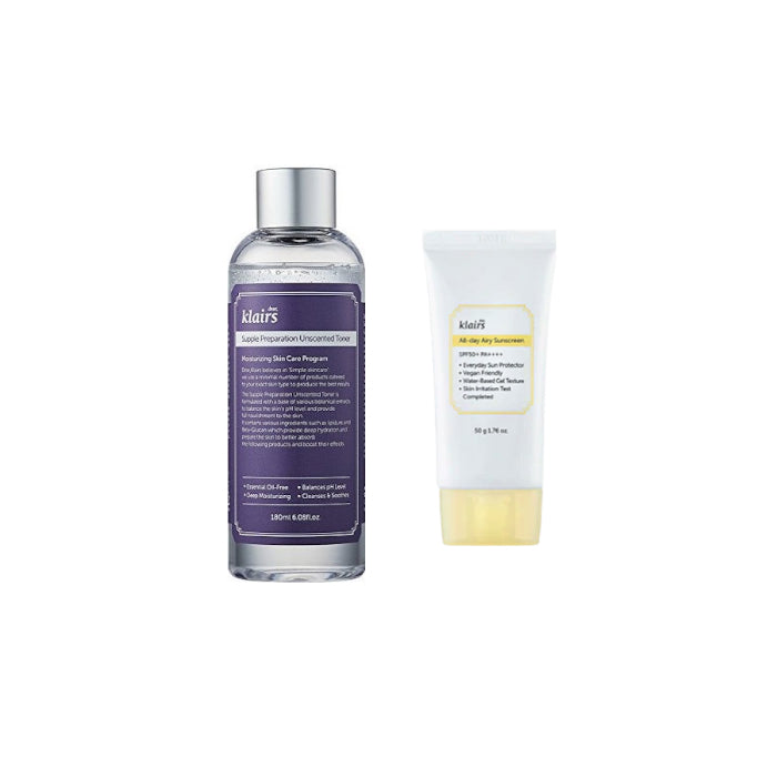 Wholesale Dear; Klairs Supple Preparation Unscented Toner - 180ml + All-day Airy Sunscreen SPF50+ PA++++ - 50g 1ea Set | Carsha