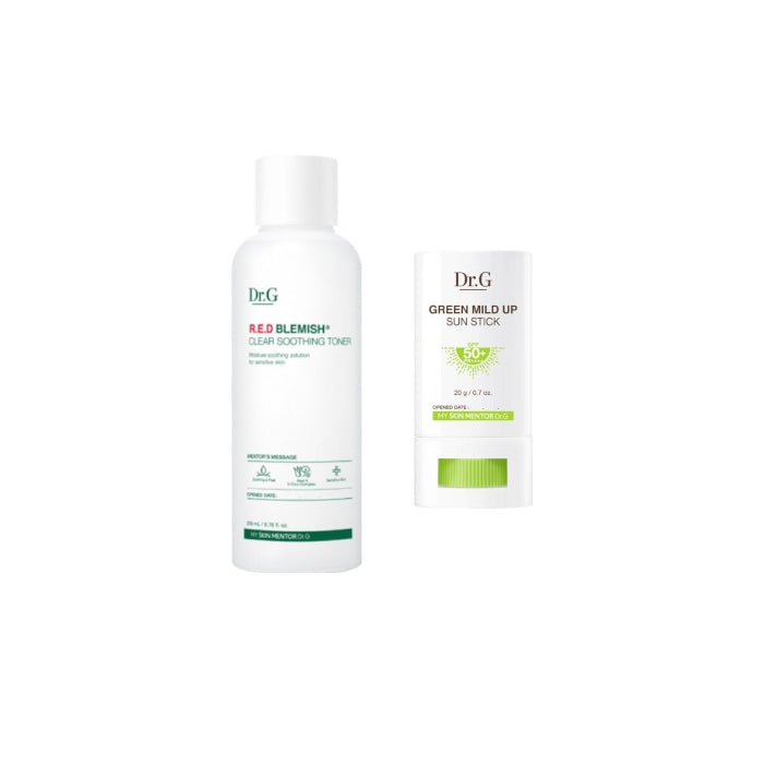 Wholesale Dr.G Green Mild Up Sun Stick SPF50+ PA++++ - 20g 1ea + R.E.D Blemish Clear Soothing Toner - 200ml 1ea set | Carsha