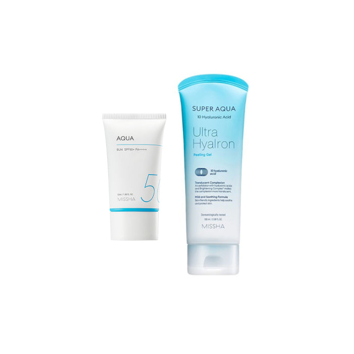 Wholesale MISSHA - All-Around Safe Block Aqua Sun SPF50+ PA++++ - 50ml 1ea + Super Aqua Ultra Hyalron Peeling Gel - 100ml 1ea Set | Carsha