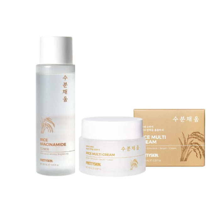 Wholesale PRETTYSKIN - Rice Multi Cream - 100ml 1ea + Rice Niacinamide Toner - 250ml 1ea Set | Carsha