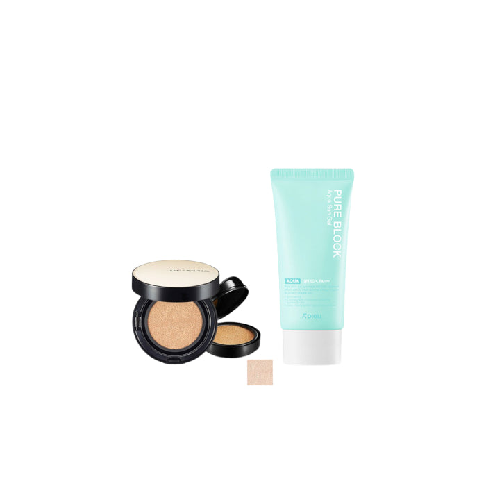 Wholesale A'PIEU - Pure Block Aqua Sun Gel SPF50+ PA+++ X Jung Saem Mool - Essential Skin Nuder Long Wear Cushion - 14g+14g - Fair Light | Carsha