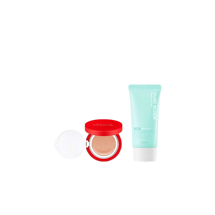 Wholesale A'PIEU - Pure Block Aqua Sun Gel SPF50+ PA+++ X MISSHA - Velvet Finish Cushion SPF50+ PA+++ - 15g - 21 | Carsha