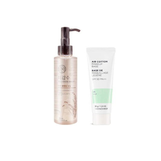 Wholesale THE FACE SHOP Rice Water Bright Rich Cleansing Oil - 150ml 1ea + Air Cotton Makeup Base - Mint 1ea Set | Carsha