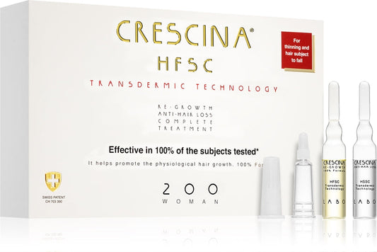 Crescina Crescita dei capelli e cura anti-caduta dei capelli per le donne Grado transdermico 200 (fase iniziale) 20 x 3,5 ml