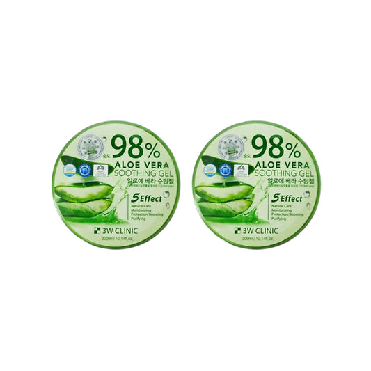 3W Clinic - Aloe Vera Soothing Gel 98% - 300ml (2ea) Set