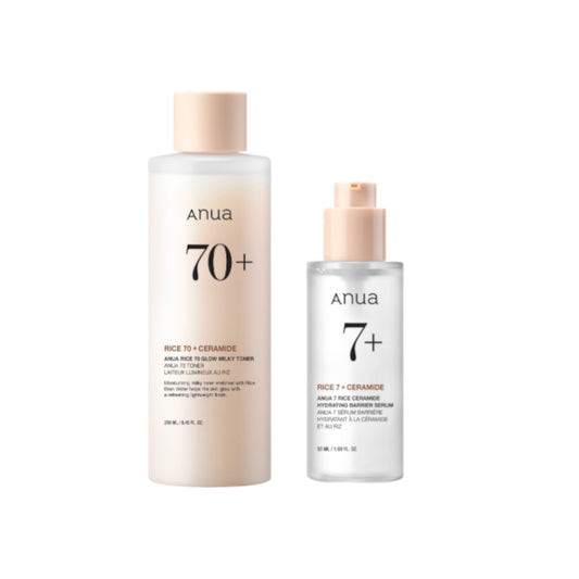 Wholesale ANUA - Rice 70 Glow Milky Toner - 250ml 1ea + 7 Rice Ceramide Hydrating Barrier Serum - 50ml 1ea Set | Carsha