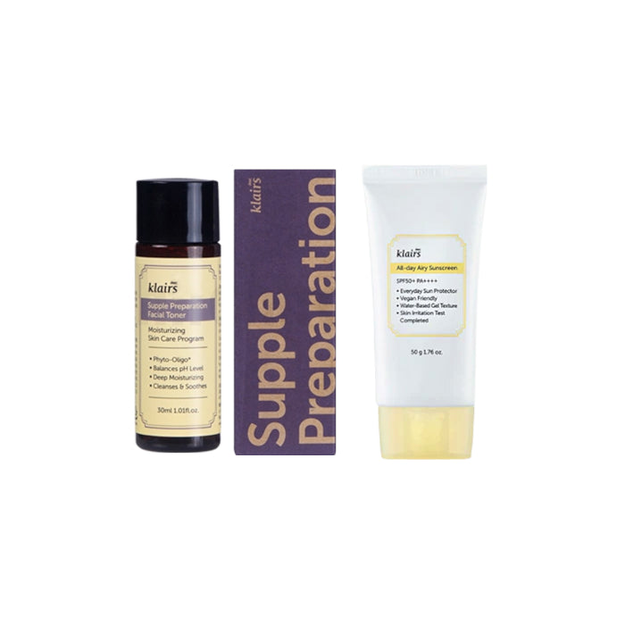 Wholesale Dear; Klairs Supple Preparation Facial Toner - 30ml + All-day Airy Sunscreen SPF50+ PA++++ - 50g 1ea Set | Carsha