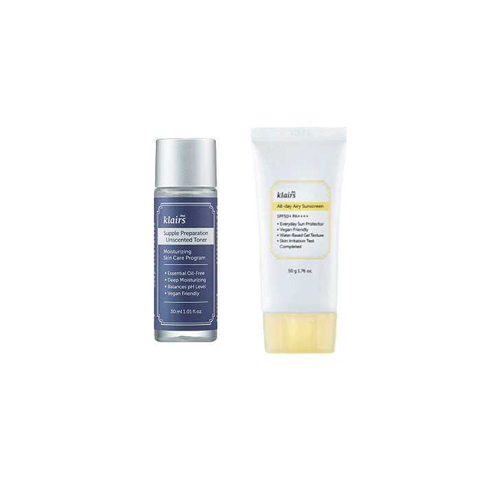 Wholesale Dear; Klairs Supple Preparation Unscented Toner - 30ml + All-day Airy Sunscreen SPF50+ PA++++ - 50g 1ea Set | Carsha
