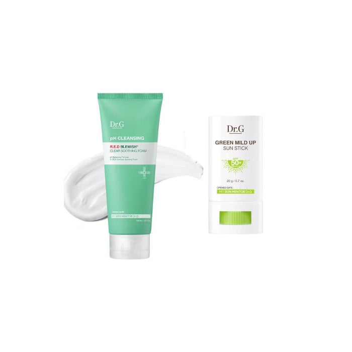 Wholesale Dr.G Green Mild Up Sun Stick SPF50+ PA++++ - 20g 1ea + R.E.D Blemish Clear Soothing pH Cleansing Foam 150ml - 150ml - White... | Carsha