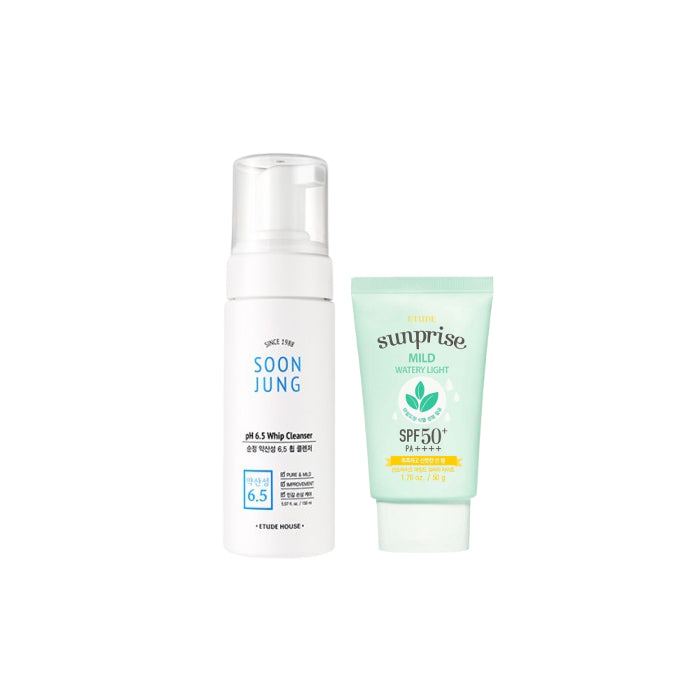 Wholesale ETUDE - Sunprise Mild Watery Light Sunscreen SPF 50+ PA++++ - 50g 1ea + Soon Jung pH 6.5 Whip Cleanser - 150ml 1ea Set | Carsha