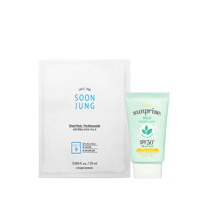 Wholesale ETUDE - Sunprise Mild Watery Light Sunscreen SPF 50+ PA++++ - 50g 1ea + Soon Jung Panthensoside Sheet Mask - 5pcs Set | Carsha