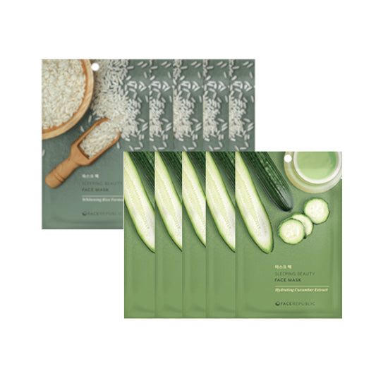 face republic - Sleeping Beauty Face Mask - 23ml - Whitening Rice Formula (5ea) + Sleeping Beauty Face Mask - 23ml - Hydrating