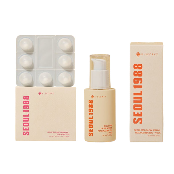 Wholesale KSECRET - SEOUL 1988 Boosting Ball : Collagen 100% - 35mg x 7 1ea X Glow Serum : Niacinamide 15% + Yuja - 30ml 1ea Set | Carsha