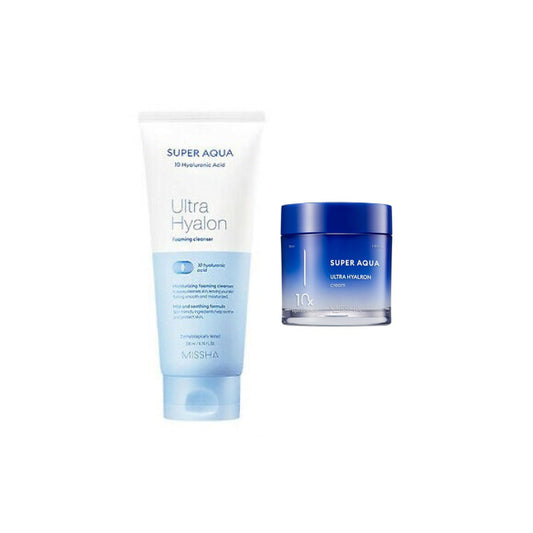 Wholesale MISSHA - Super Aqua Ultra Hyalon Foaming Cleanser - 200ml 1ea + Hyalron Cream - 70ml 1ea Set | Carsha