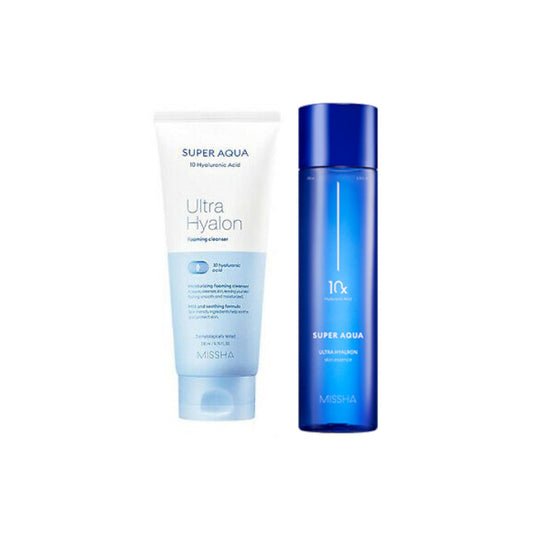 Wholesale MISSHA - Super Aqua Ultra Hyalon Foaming Cleanser - 200ml 1ea + Hyalron Skin Essence - 200ml 1ea Set | Carsha