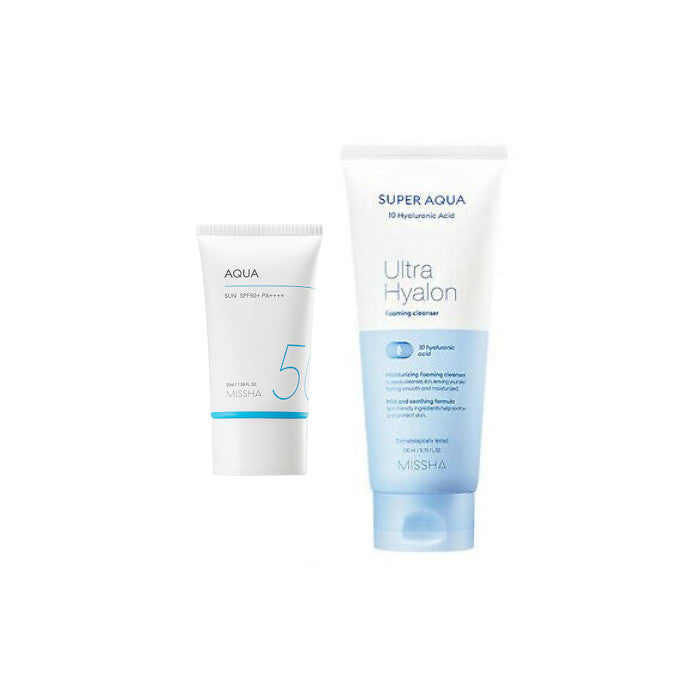 Wholesale MISSHA - All-Around Safe Block Aqua Sun SPF50+ PA++++ - 50ml 1ea + Super Aqua Ultra Hyalon Foaming Cleanser - 200ml 1ea Set | Carsha