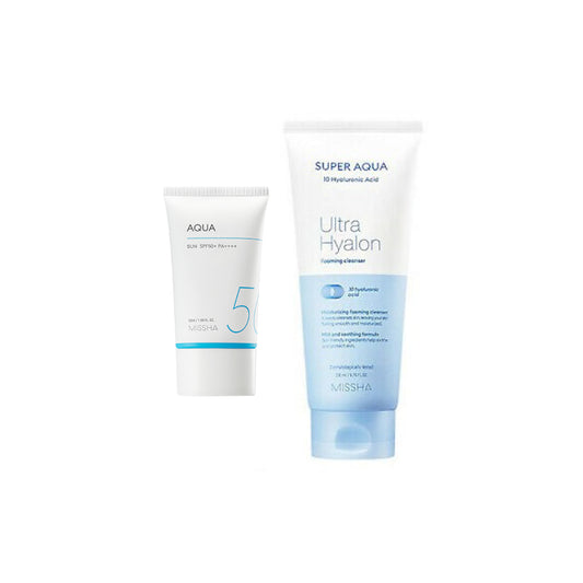 Wholesale MISSHA - All-Around Safe Block Aqua Sun SPF50+ PA++++ - 50ml 1ea + Super Aqua Ultra Hyalon Foaming Cleanser - 200ml 1ea Set | Carsha