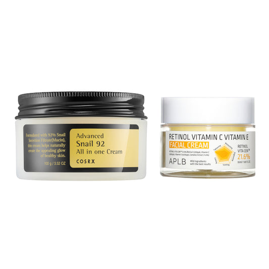 Wholesale COSRX - Advanced Snail 92 All In One Cream - 100g + APLB - Retinol Vitamin C Vitamin E Facial Cream - 55ml Set | Carsha