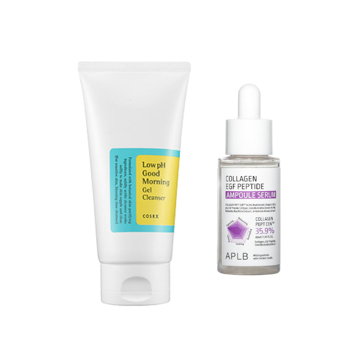 Wholesale COSRX - Low pH Good Morning Gel Cleanser - 150ml + APLB - Collagen EGF Peptide Ampoule Serum - 40ml Set | Carsha