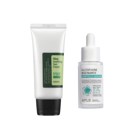 Wholesale COSRX - Aloe Soothing Sun Cream SPF50+ PA+++ - 50ml + APLB - Glutathione Niacinamide Ampoule Serum - 40ml Set | Carsha