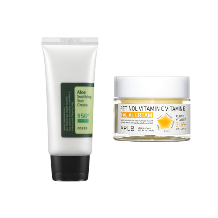 Wholesale COSRX - Aloe Soothing Sun Cream SPF50+ PA+++ - 50ml + APLB - Retinol Vitamin C Vitamin E Facial Cream - 55ml Set | Carsha