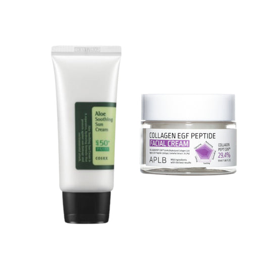 Wholesale COSRX - Aloe Soothing Sun Cream SPF50+ PA+++ - 50ml + APLB - Collagen EGF Peptide Facial Cream - 55ml Set | Carsha