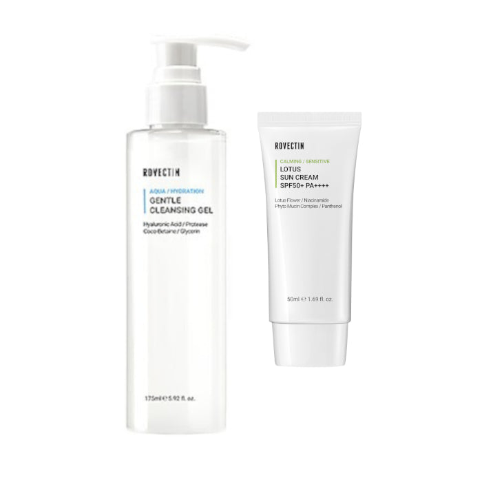 Wholesale ROVECTIN - Aqua Gentle Cleansing Gel - 175ml + Calming Lotus Sun Cream SPF50+ PA++++ - 50ml Set | Carsha