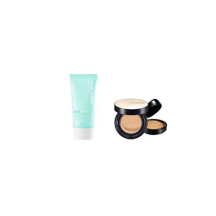 Wholesale A'PIEU - Pure Block Aqua Sun Gel SPF50+ PA+++ X Jung Saem Mool - Essential Skin Nuder Cushion - 14g+14g - Medium-Deep | Carsha
