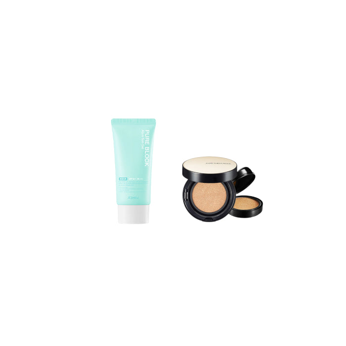 Wholesale A'PIEU - Pure Block Aqua Sun Gel SPF50+ PA+++ X Jung Saem Mool - Essential Skin Nuder Long Wear Cushion - 14g+14g - Medium Deep | Carsha