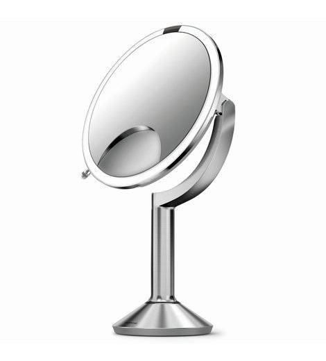 Specchio cosmetico ricaricabile Sensor TRIO con controllo touch e illuminazione a LED, ingrandimento 1x / 5x / 10x - Paralume: acciaio inossidabile spazzolato